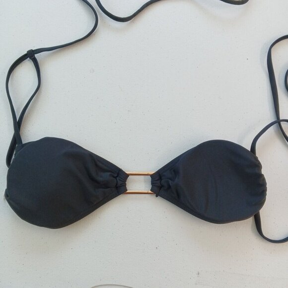 Set of 3 Swimwear Top Wired & Wireless Padded Black Print Solid Strap Adjustable - Picture 11 of 12